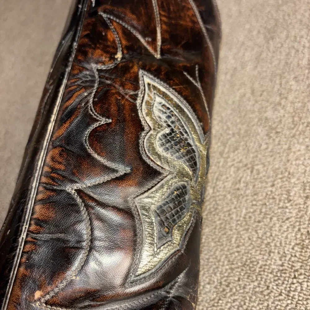 Vintage Justin 8507 USA Cowboy Boots Brown Leather Butterfly Inlay Men’s 10D